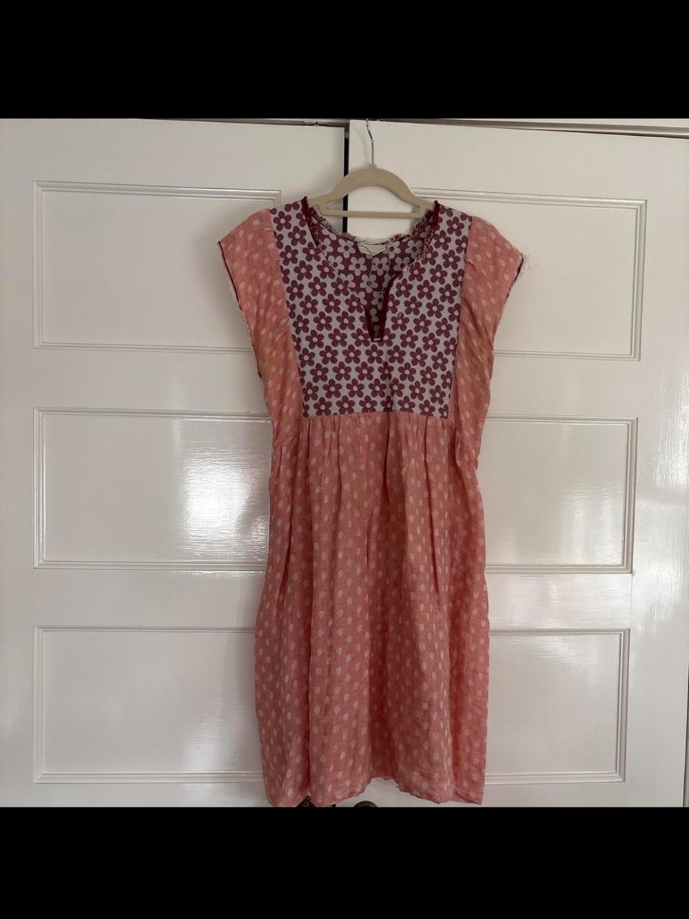 Peach Pink Boho Floral Yoke Dress